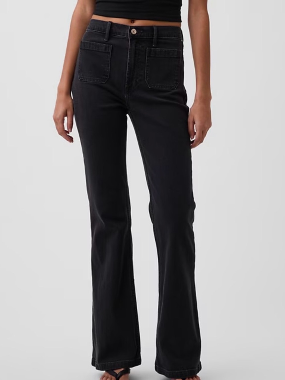 Gap Women’s High Rise '70s Flare Jeans Size 26 Faded black jean Bell bottom Boho
